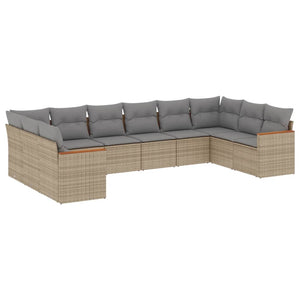 vidaXL 10-tlg. Garten-Sofagarnitur mit Kissen Beige Poly Rattan