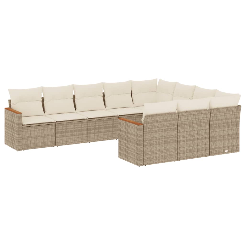 vidaXL 10-tlg. Garten-Sofagarnitur mit Kissen Beige Poly Rattan