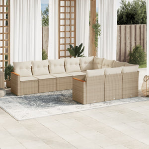 vidaXL 10-tlg. Garten-Sofagarnitur mit Kissen Beige Poly Rattan