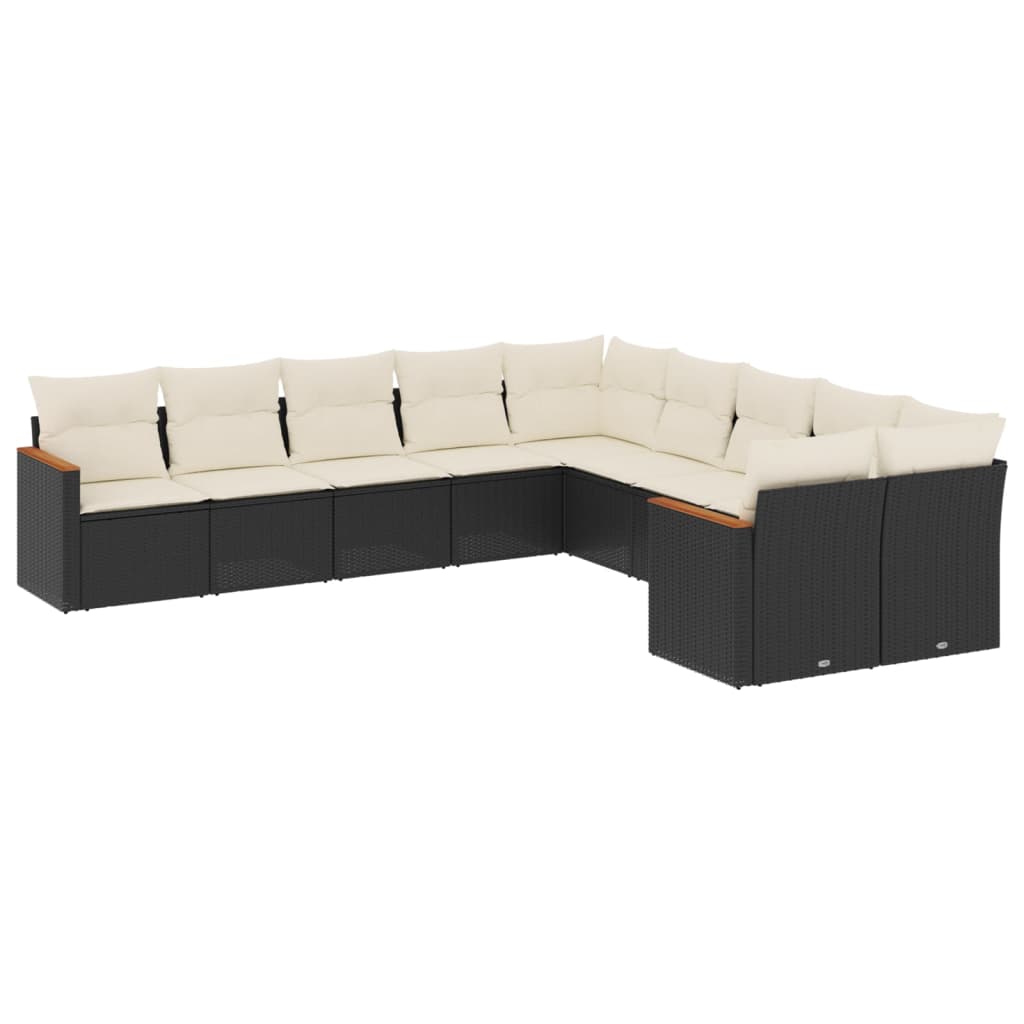 vidaXL 10-tlg. Garten-Sofagarnitur mit Kissen Schwarz Poly Rattan