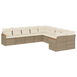 vidaXL 10-tlg. Garten-Sofagarnitur mit Kissen Beige Poly Rattan