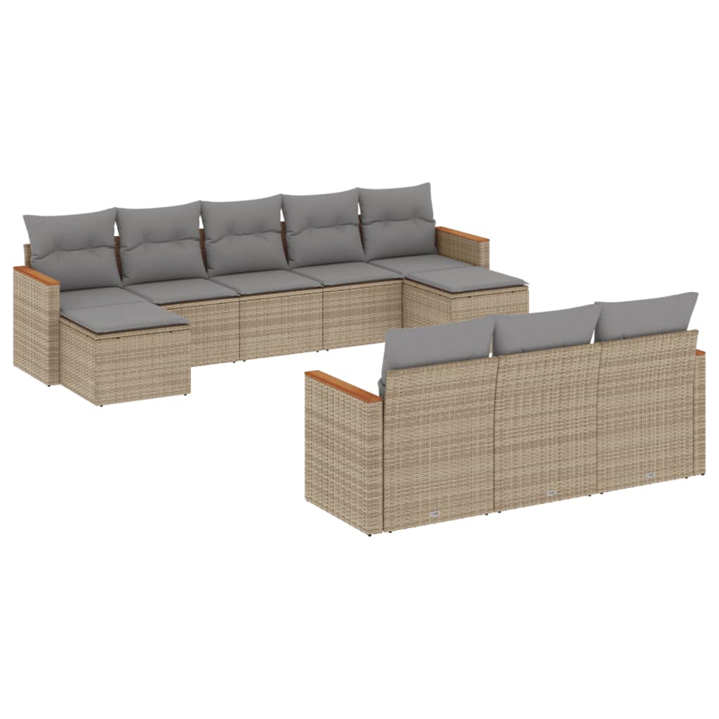 vidaXL 10-tlg. Garten-Sofagarnitur mit Kissen Beige Poly Rattan