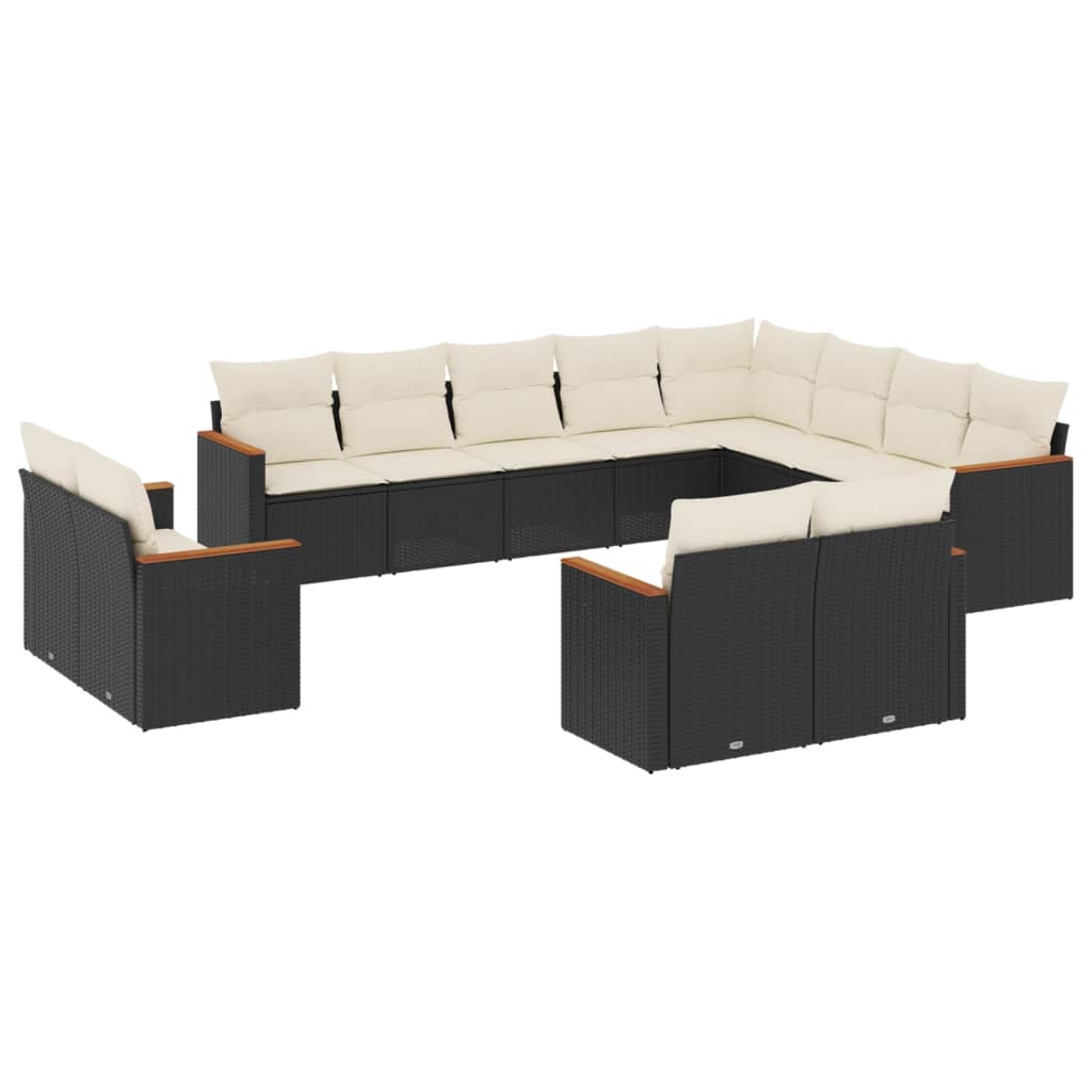 vidaXL 12-tlg. Garten-Sofagarnitur mit Kissen Schwarz Poly Rattan