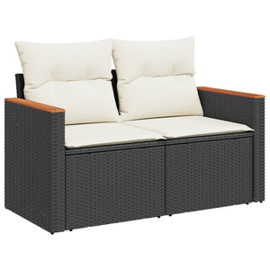 vidaXL 12-tlg. Garten-Sofagarnitur mit Kissen Schwarz Poly Rattan