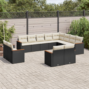 vidaXL 12-tlg. Garten-Sofagarnitur mit Kissen Schwarz Poly Rattan