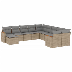 vidaXL 11-tlg. Garten-Sofagarnitur mit Kissen Beige Poly Rattan