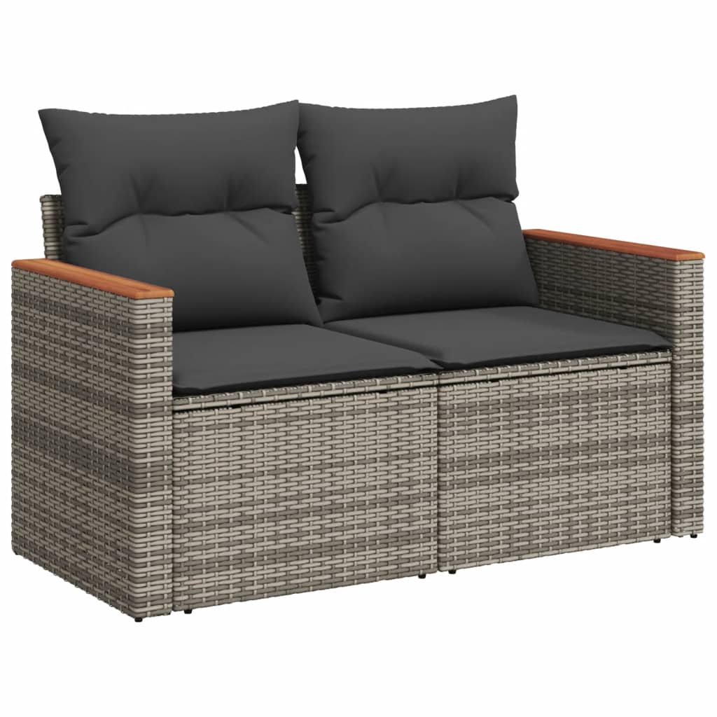 vidaXL 12-tlg. Garten-Sofagarnitur mit Kissen Grau Poly Rattan