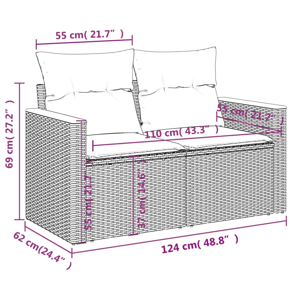 vidaXL 12-tlg. Garten-Sofagarnitur mit Kissen Grau Poly Rattan