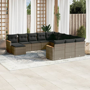 vidaXL 12-tlg. Garten-Sofagarnitur mit Kissen Grau Poly Rattan