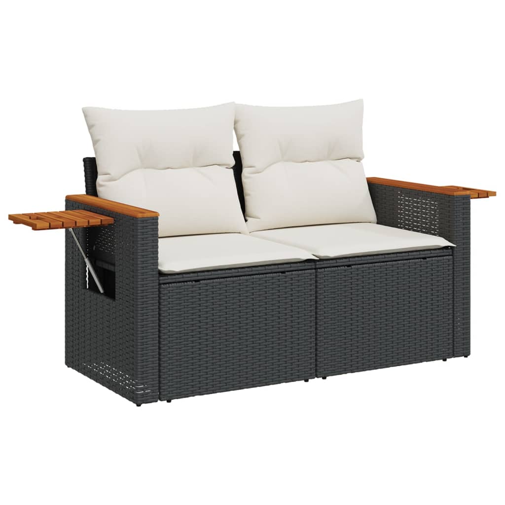 vidaXL 10-tlg. Garten-Sofagarnitur mit Kissen Schwarz Poly Rattan