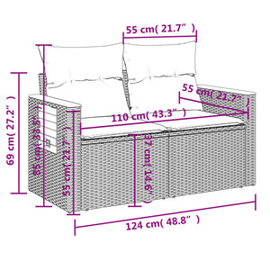 vidaXL 10-tlg. Garten-Sofagarnitur mit Kissen Schwarz Poly Rattan