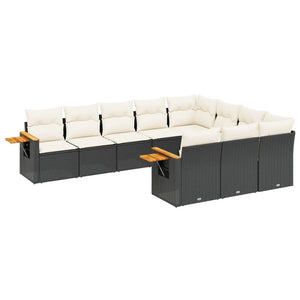 vidaXL 10-tlg. Garten-Sofagarnitur mit Kissen Schwarz Poly Rattan