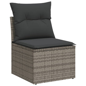 vidaXL 10-tlg. Garten-Sofagarnitur mit Kissen Grau Poly Rattan