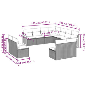 vidaXL 11-tlg. Garten-Sofagarnitur mit Kissen Grau Poly Rattan