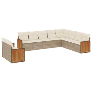 10-tlg. Garten-Sofagarnitur mit Kissen Beige Poly Rattan Stilecasa