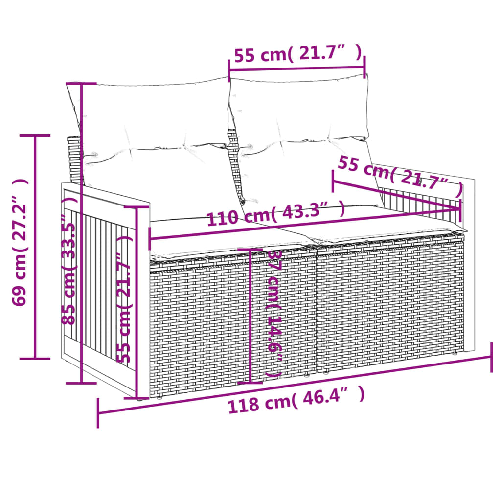 10-tlg. Garten-Sofagarnitur mit Kissen Beige Poly Rattan Stilecasa