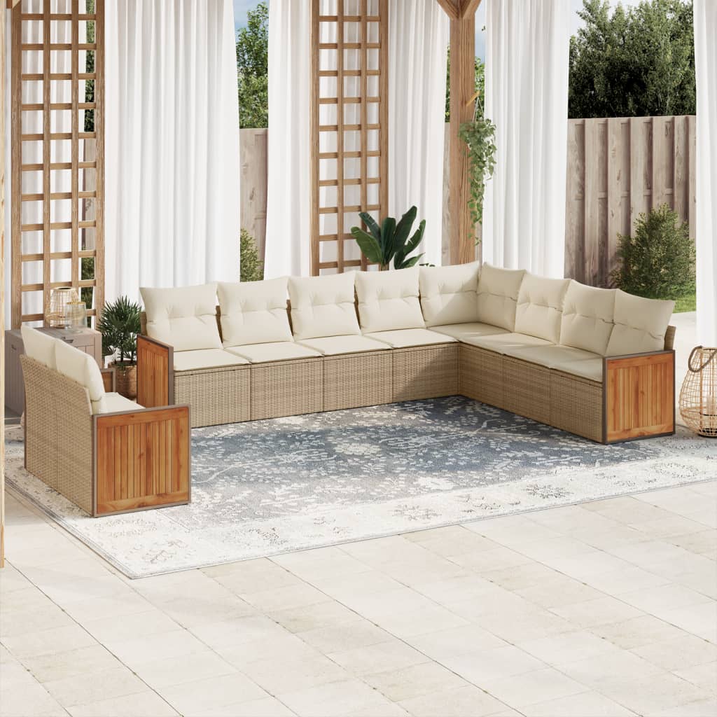 10-tlg. Garten-Sofagarnitur mit Kissen Beige Poly Rattan Stilecasa