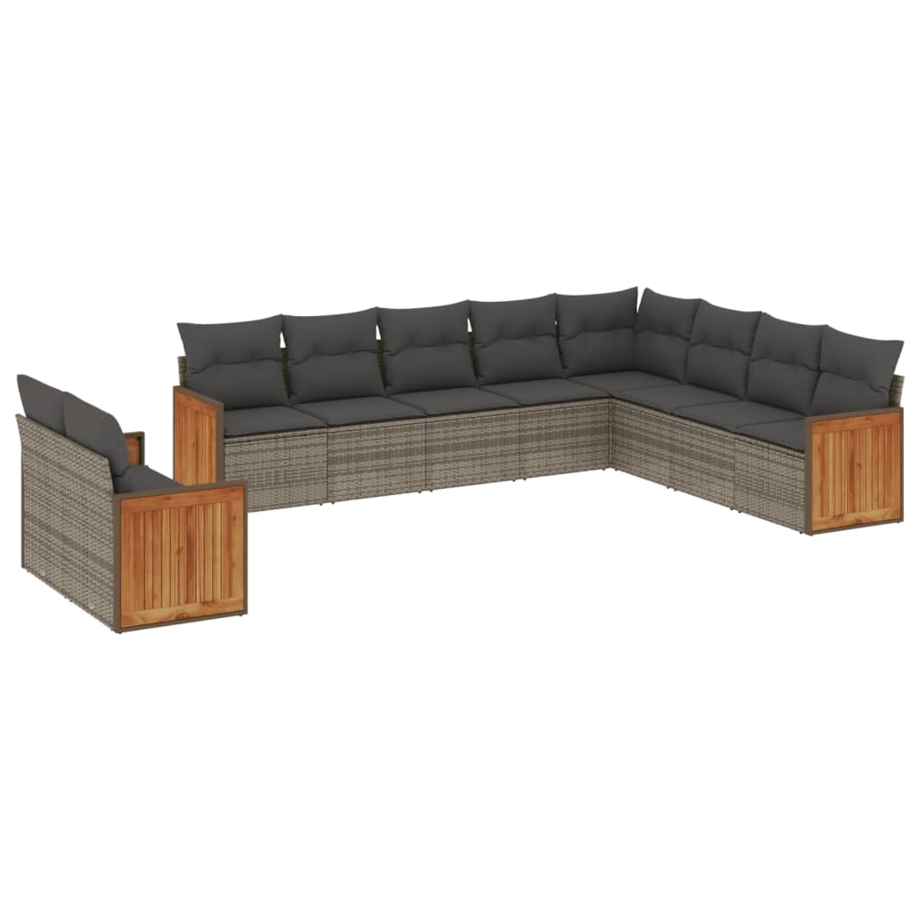 vidaXL 10-tlg. Garten-Sofagarnitur mit Kissen Grau Poly Rattan