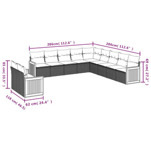 vidaXL 11-tlg. Garten-Sofagarnitur mit Kissen Grau Poly Rattan