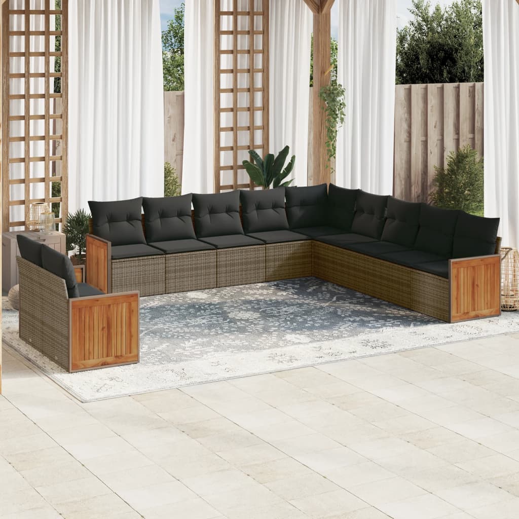 vidaXL 11-tlg. Garten-Sofagarnitur mit Kissen Grau Poly Rattan