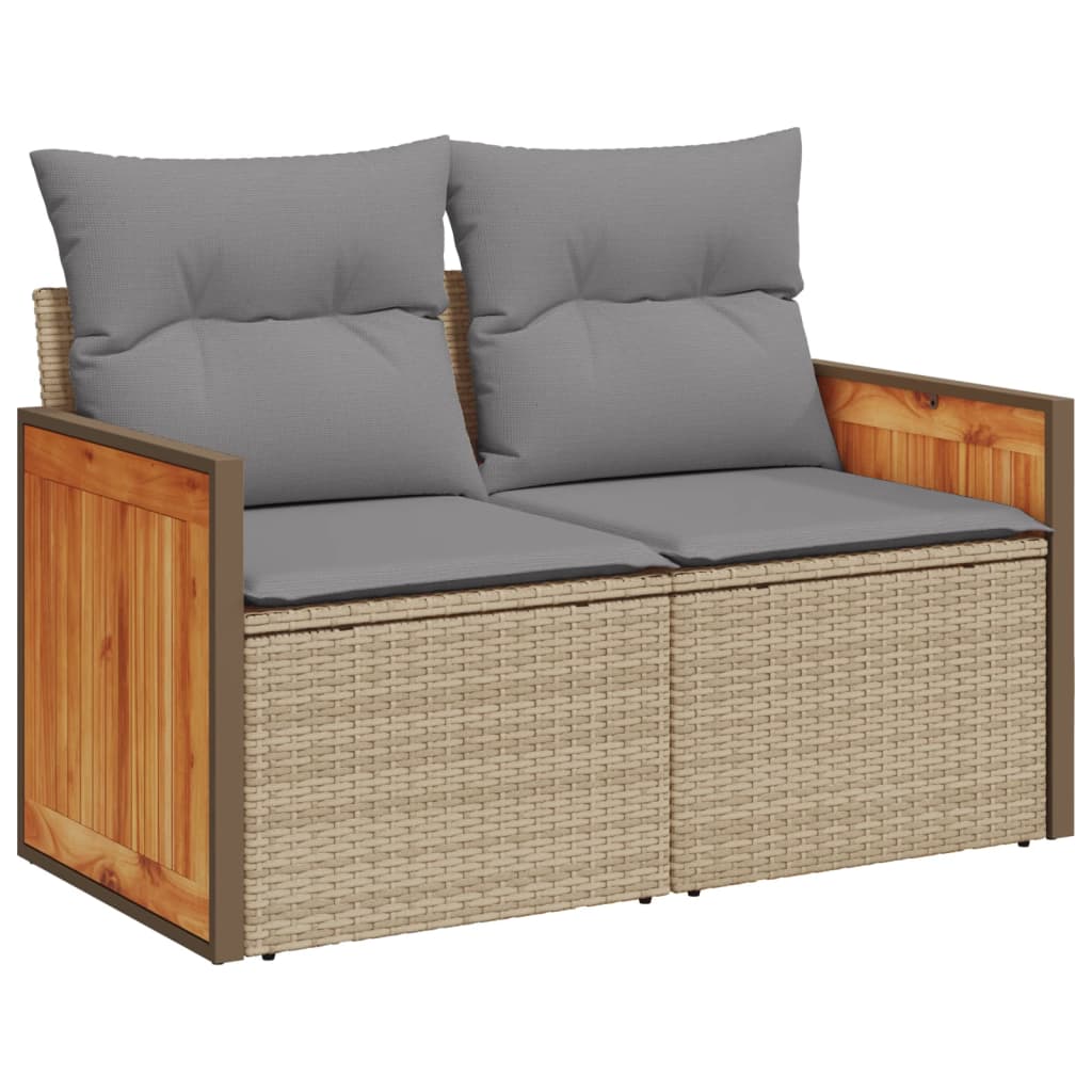 vidaXL 10-tlg. Garten-Sofagarnitur mit Kissen Beige Poly Rattan