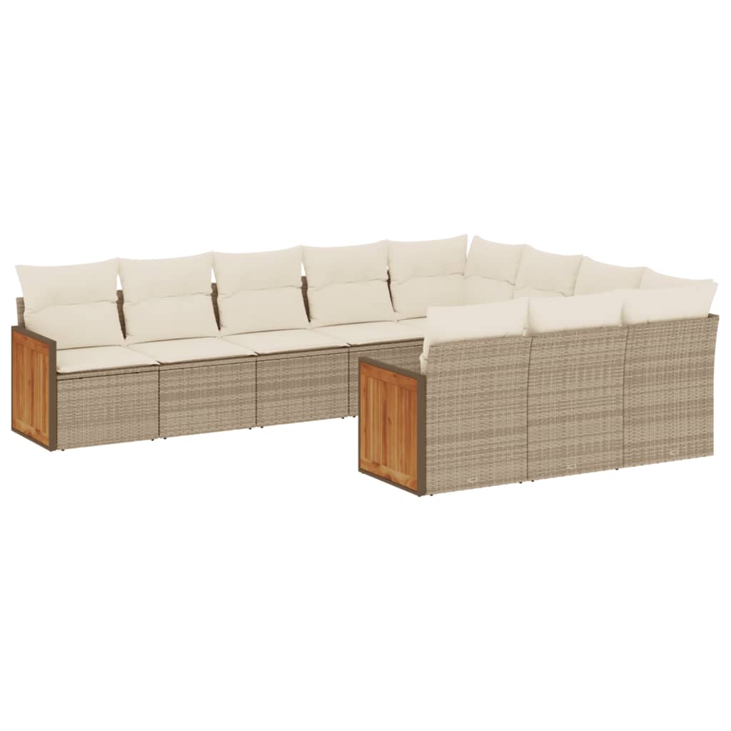 vidaXL 10-tlg. Garten-Sofagarnitur mit Kissen Beige Poly Rattan