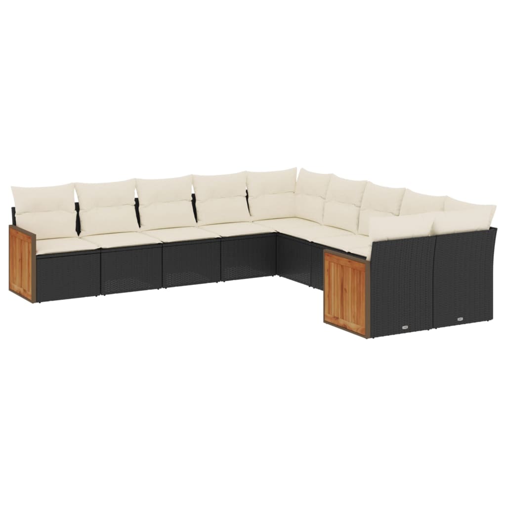 vidaXL 10-tlg. Garten-Sofagarnitur mit Kissen Schwarz Poly Rattan