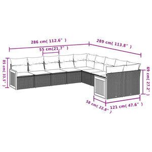 vidaXL 10-tlg. Garten-Sofagarnitur mit Kissen Schwarz Poly Rattan