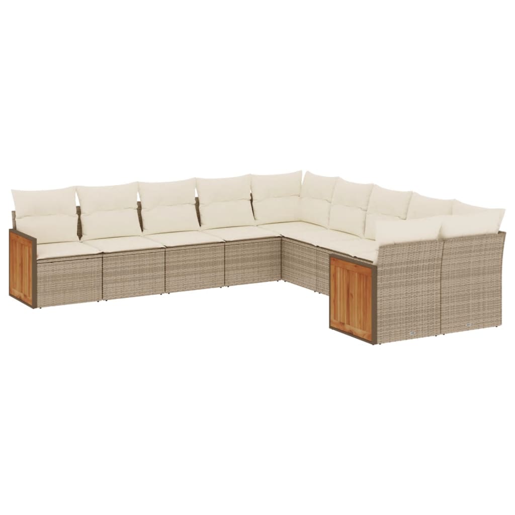 vidaXL 10-tlg. Garten-Sofagarnitur mit Kissen Beige Poly Rattan