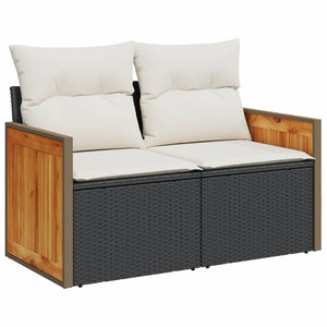 vidaXL 10-tlg. Garten-Sofagarnitur mit Kissen Schwarz Poly Rattan