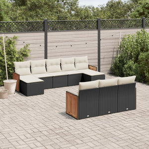 vidaXL 10-tlg. Garten-Sofagarnitur mit Kissen Schwarz Poly Rattan