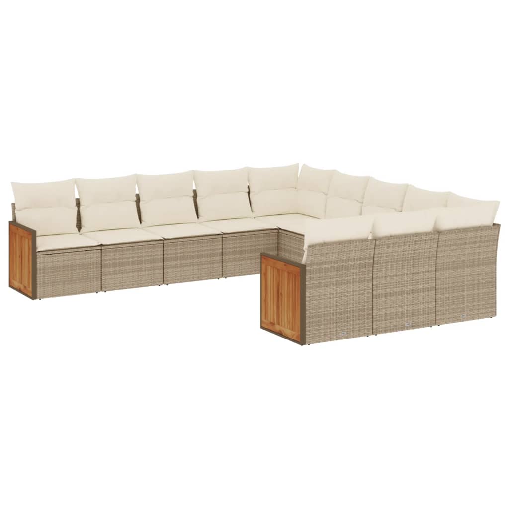 vidaXL 11-tlg. Garten-Sofagarnitur mit Kissen Beige Poly Rattan