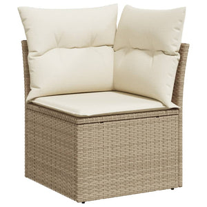 vidaXL 11-tlg. Garten-Sofagarnitur mit Kissen Beige Poly Rattan