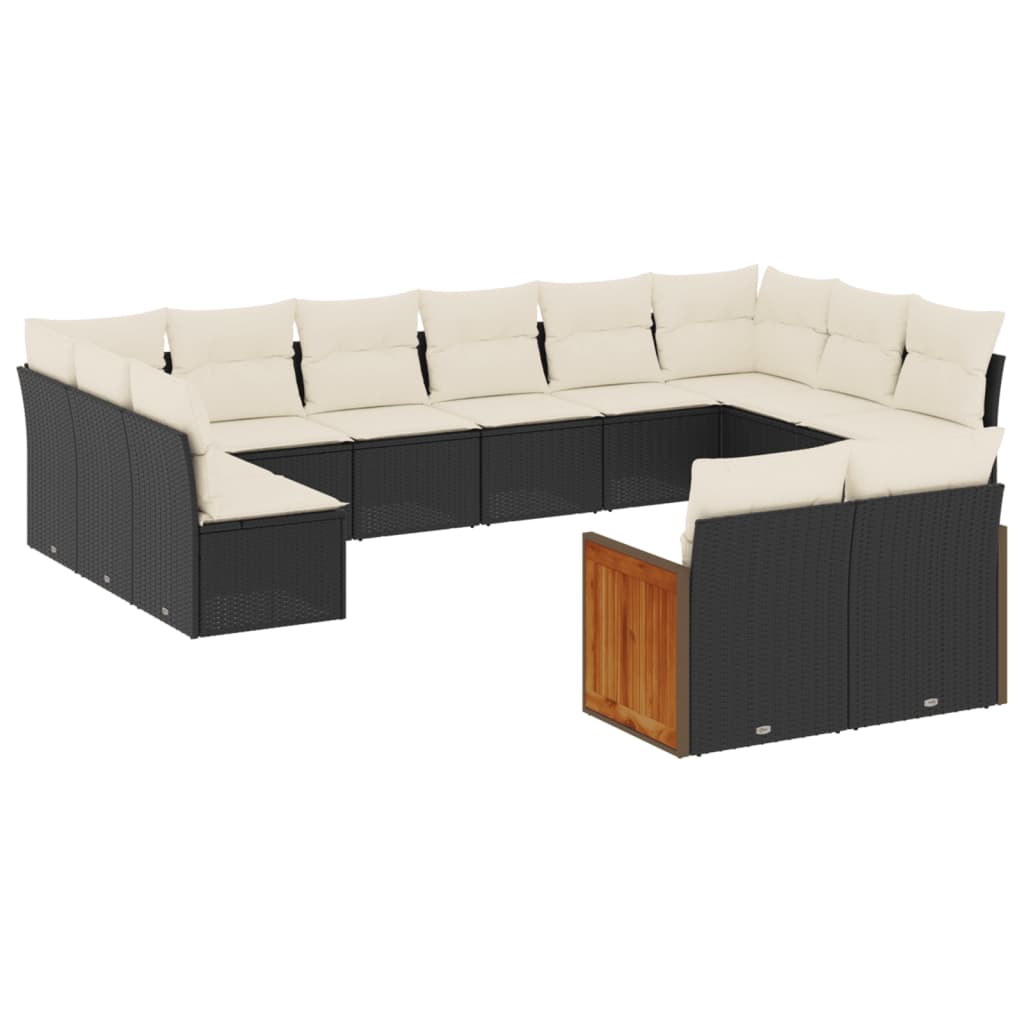 vidaXL 11-tlg. Garten-Sofagarnitur mit Kissen Schwarz Poly Rattan