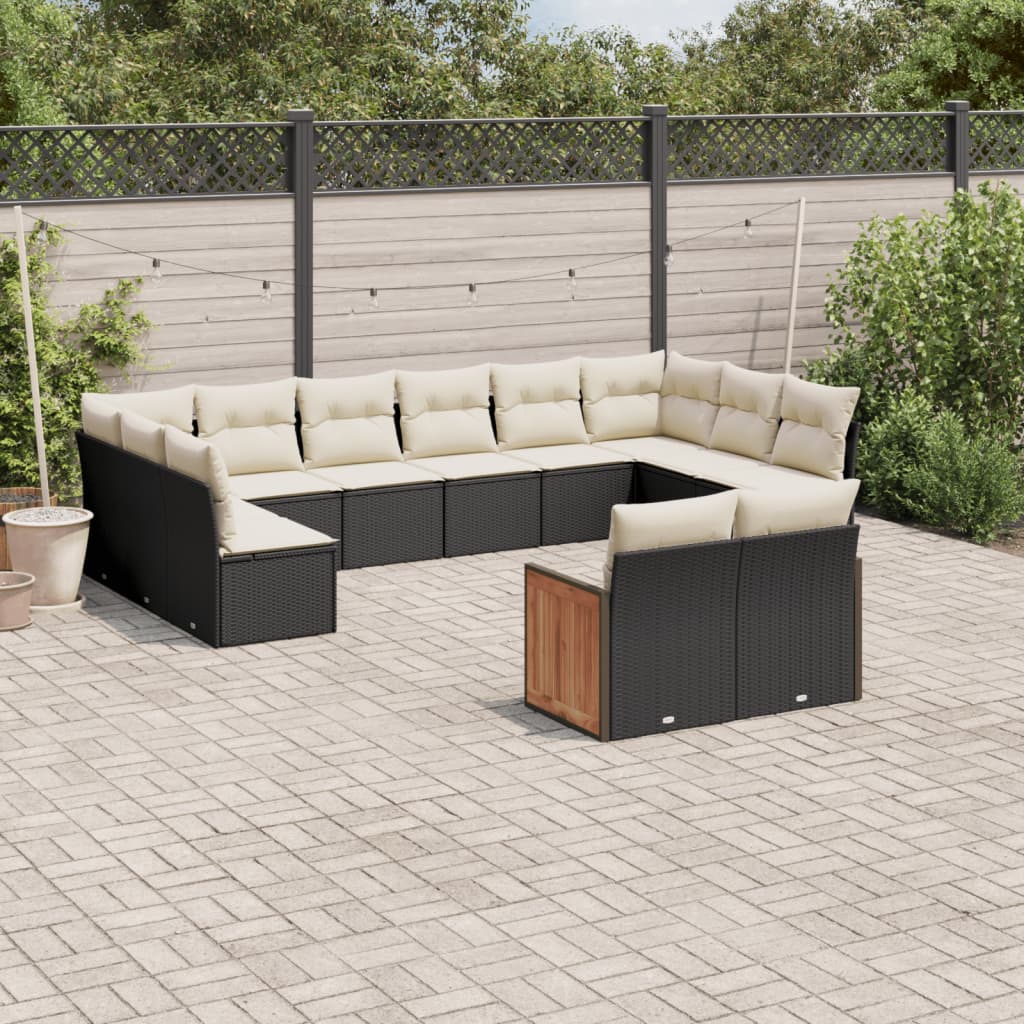 vidaXL 11-tlg. Garten-Sofagarnitur mit Kissen Schwarz Poly Rattan