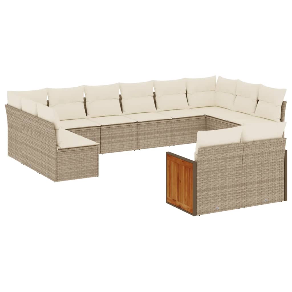 vidaXL 12-tlg. Garten-Sofagarnitur mit Kissen Beige Poly Rattan