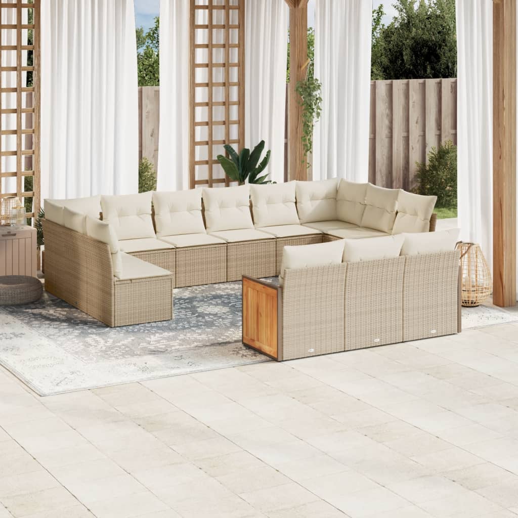 vidaXL 13-tlg. Garten-Sofagarnitur mit Kissen Beige Poly Rattan