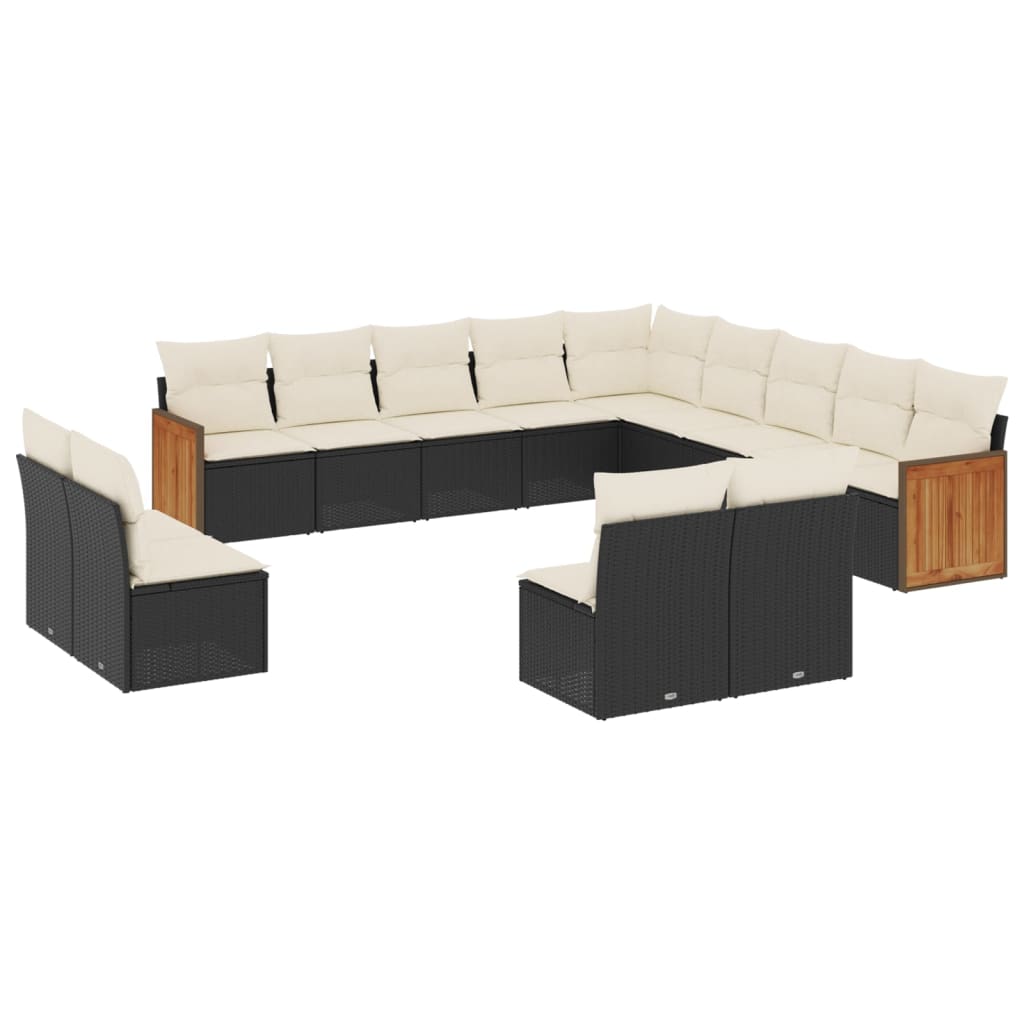 vidaXL 13-tlg. Garten-Sofagarnitur mit Kissen Schwarz Poly Rattan