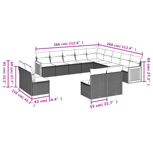 vidaXL 13-tlg. Garten-Sofagarnitur mit Kissen Schwarz Poly Rattan