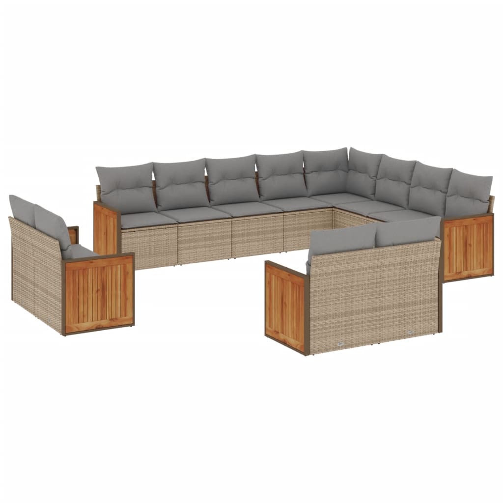 vidaXL 12-tlg. Garten-Sofagarnitur mit Kissen Beige Poly Rattan