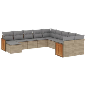 vidaXL 11-tlg. Garten-Sofagarnitur mit Kissen Beige Poly Rattan