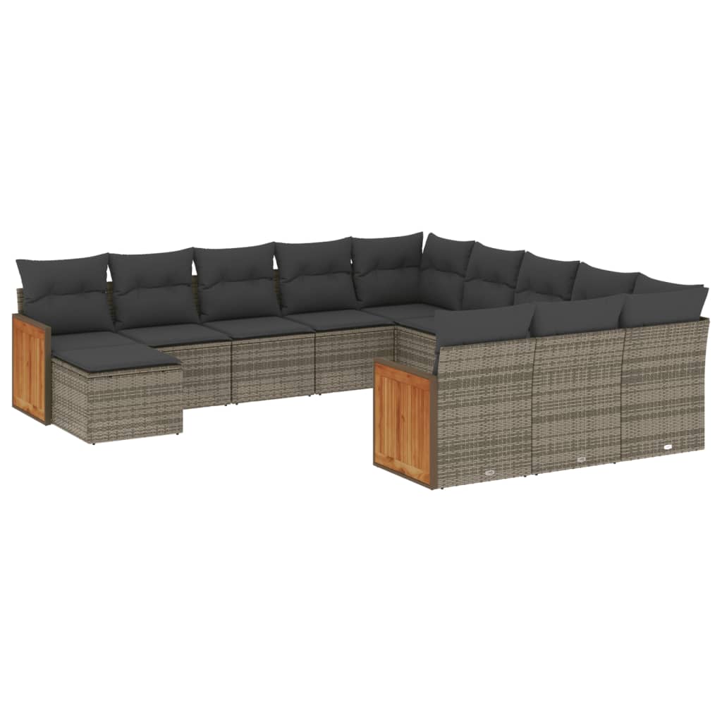 vidaXL 12-tlg. Garten-Sofagarnitur mit Kissen Grau Poly Rattan