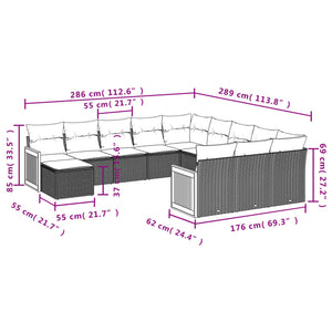 vidaXL 12-tlg. Garten-Sofagarnitur mit Kissen Grau Poly Rattan