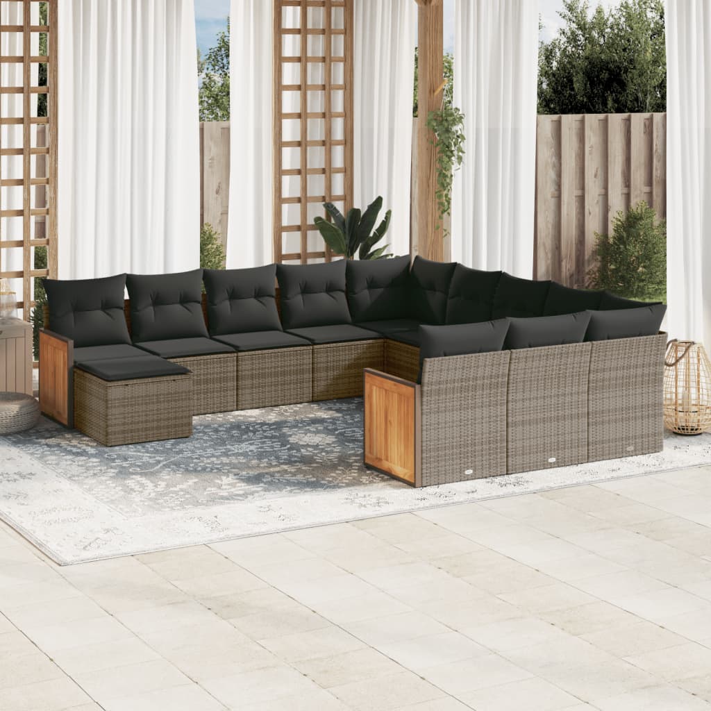 vidaXL 12-tlg. Garten-Sofagarnitur mit Kissen Grau Poly Rattan