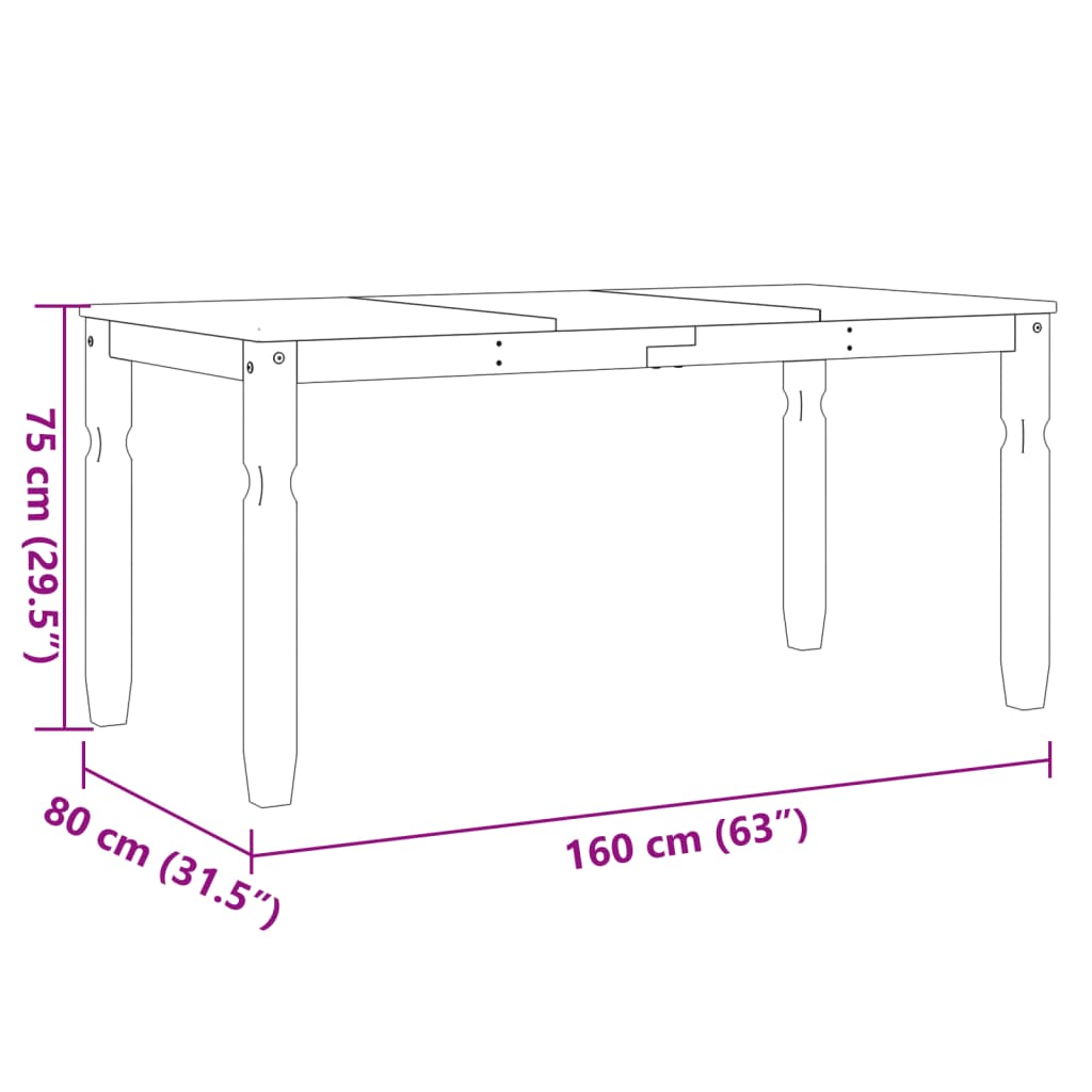 vidaXL Esstisch Corona 160x80x75 cm Massivholz Kiefer