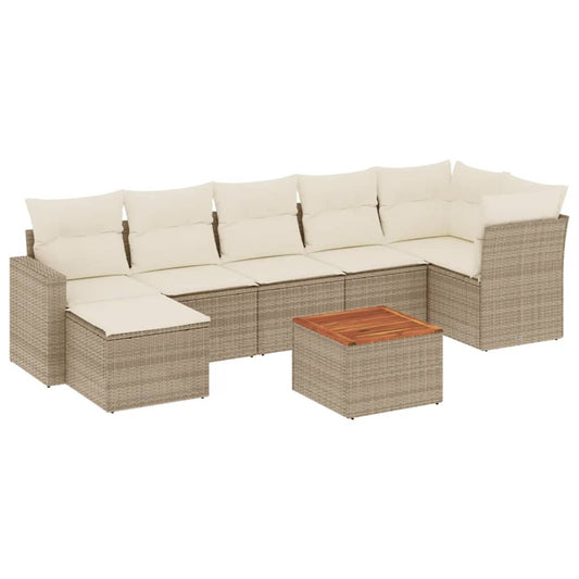 8-tlg. Garten-Sofagarnitur mit Kissen Beige Poly Rattan