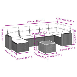 vidaXL 8-tlg. Garten-Sofagarnitur mit Kissen Grau Poly Rattan