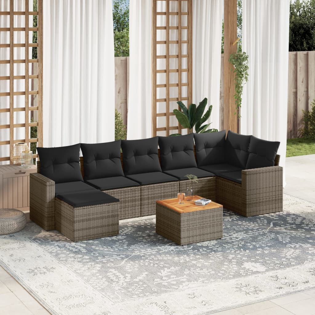 vidaXL 8-tlg. Garten-Sofagarnitur mit Kissen Grau Poly Rattan