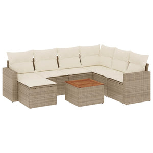 8-tlg. Garten-Sofagarnitur mit Kissen Beige Poly Rattan