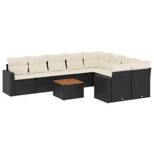 vidaXL 10-tlg. Garten-Sofagarnitur mit Kissen Schwarz Poly Rattan